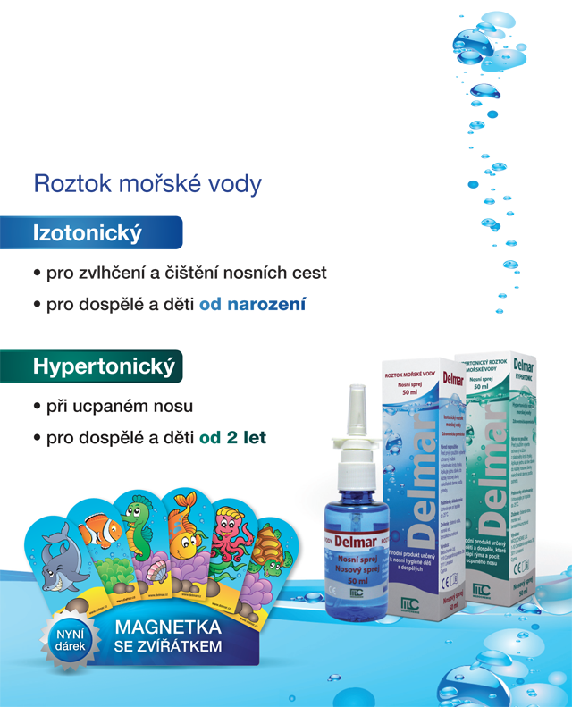 >Delmar mořská voda nyní s mořskými zvířátky.
Zakoupíte v lékárnách. >Delmar mořská voda nyní s mořskými zvířátky.
Zakoupíte v lékárnách.